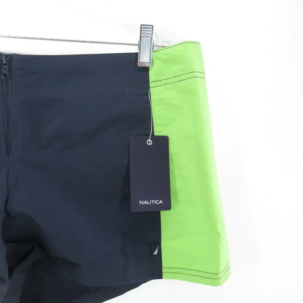Nautica Swim Trunks Shorts Men XL Green Charcoal Nylon Front Zip